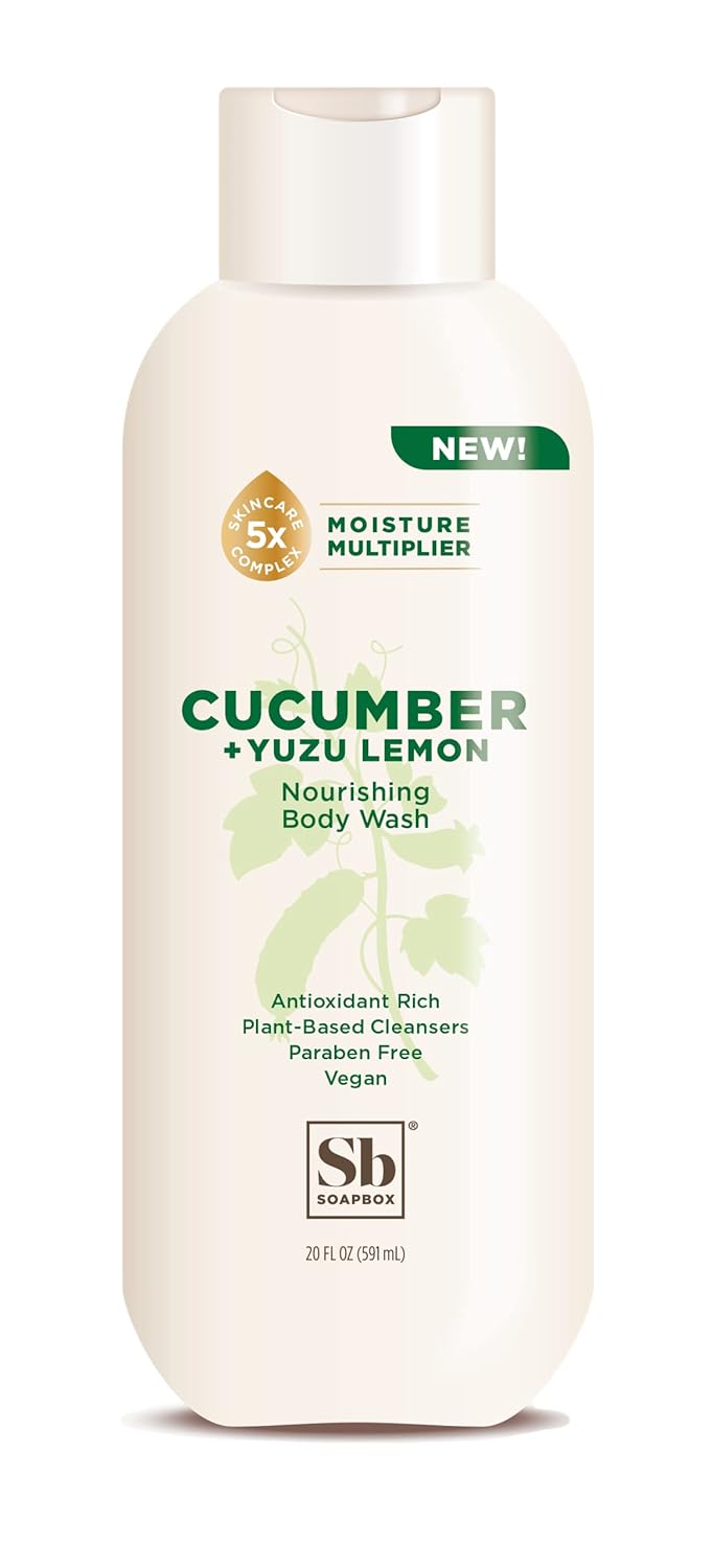 Soapbox Cucumber + Yuzu Lemon Body Wash for Women, Men, Vegan + Antioxidant Rich, Soothing, Moisturizing Soap with Shea Butter, Peptides & Keratin Promoting B3, 3 Pack, 20oz Each