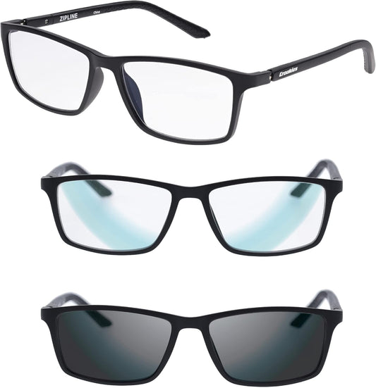Croakies Zipline Photochromic Progressive Eyewear | UV400 Sunglass for Outdoor | Bluelight Eyeglass for HEV Devices | Bundle