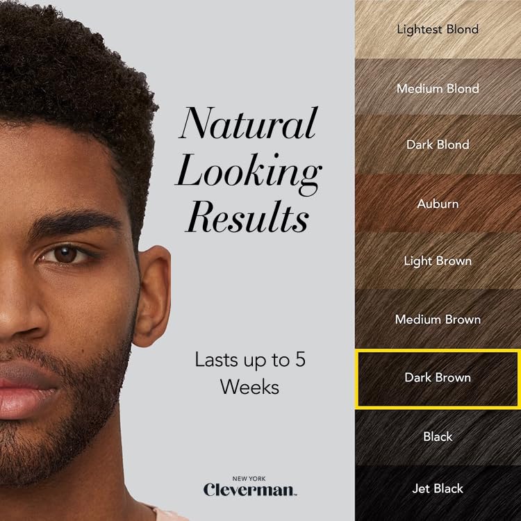 Cleverman Hair & Beard Dye Kit for Men, All-in-One Reusable Mens Hair Color, Natural Gray Coverage, Ammonia-Free Beard Mustache Dye for Men (Dark Brown for Black Men)