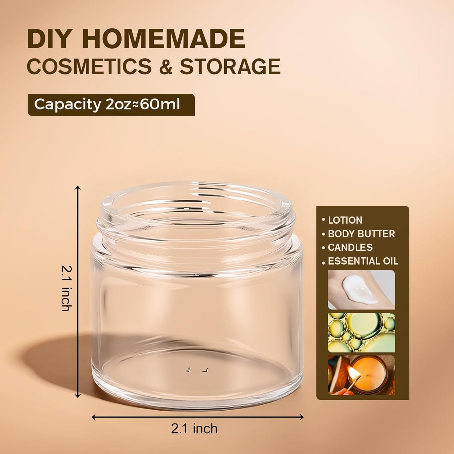 2oz Jars with Lids, HOA Kinh 3 Pack Clear Glass Jars with Lids Empty Cosmetic Containers Round Airtight Glass Jar with Black Lid for Storing Lotions Powders Ointments