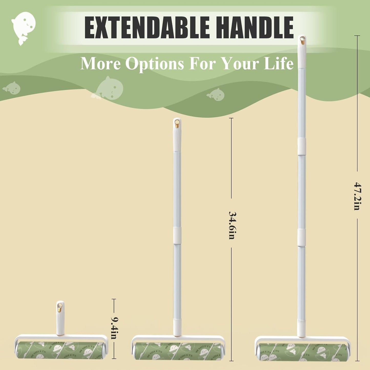 Super Sticky Large Lint Rollers for Floor Carpets, 9.45'' Cat & Dog Pet Hair Remover with 360 Sheets, Lint Rollers for Pet Hair Extra Sticky with Long Handle for Sofa, Cars, Curtains and Clothes