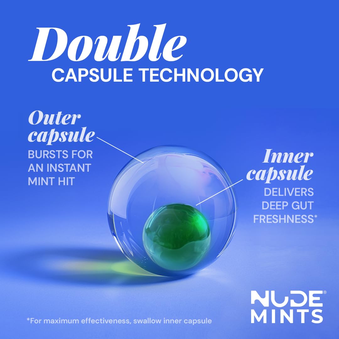 NUDE MINTS | Dual Action Liquid Capsules | Mouth Watering Mint - Lasts 3X Longer - 3X Stronger - Extreme Bad Breath Treatment For Adults - Sugar Free, 0 Calorie - Peppermint - 10 Pack - 300 Capsules