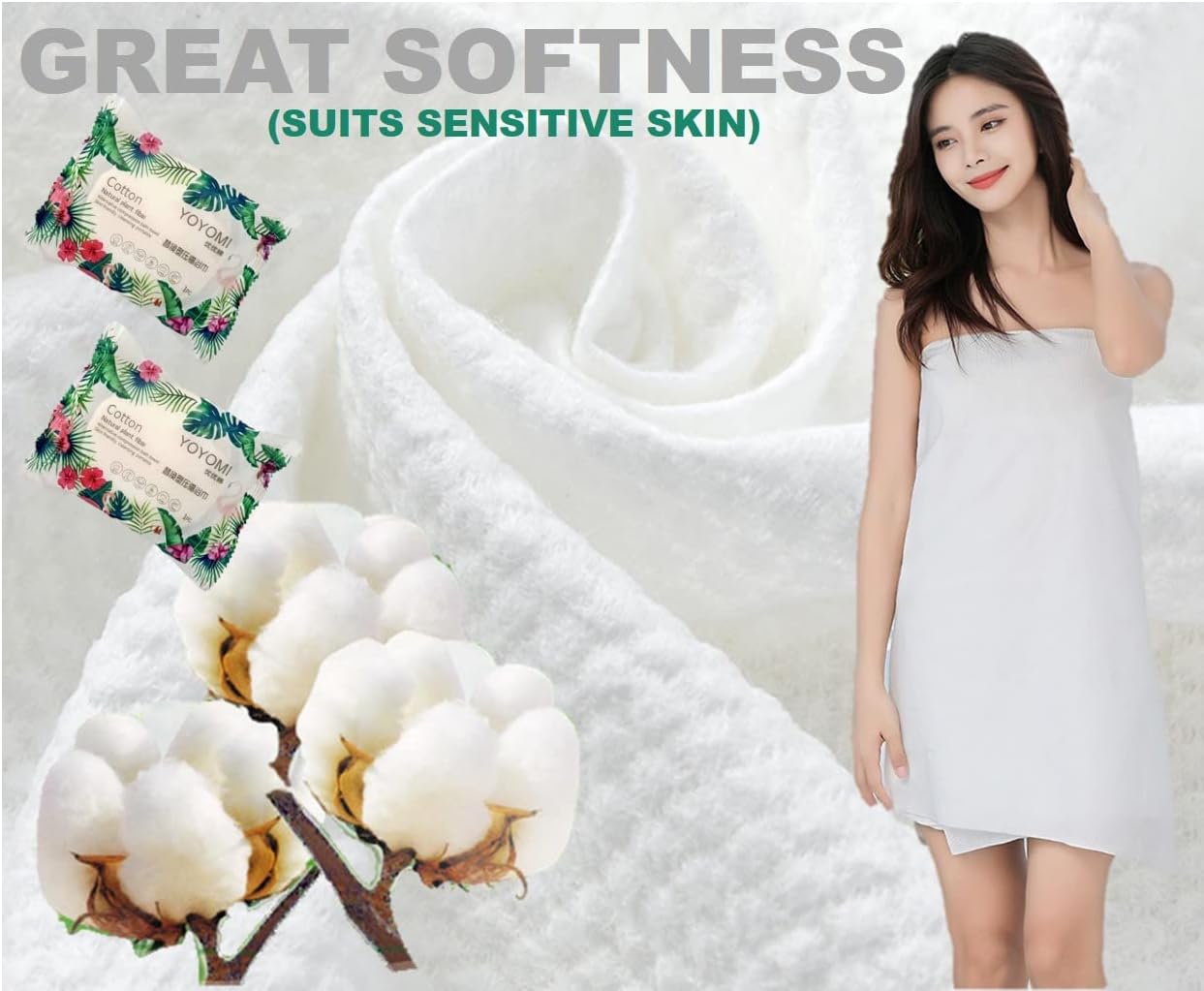 Premium Disposable Bath Towels, Extra Thicker and Larger (55.1” X 27.5"), for Travel Camping Hiking Backpacking, Portable Reusable Quick Dry Pure Cotton 2pcs