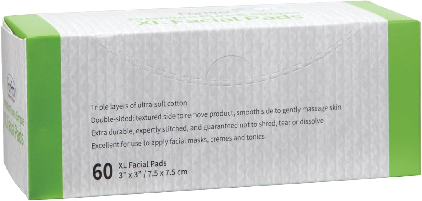 ForPro Premium Pure & Simple XL Facial Pads (360-Count), Triple Layered Ultra Soft Disposable Makeup Remover Pads, 100% Vegan & Cruelty-Free, Pack of 6-60 Cotton Squares