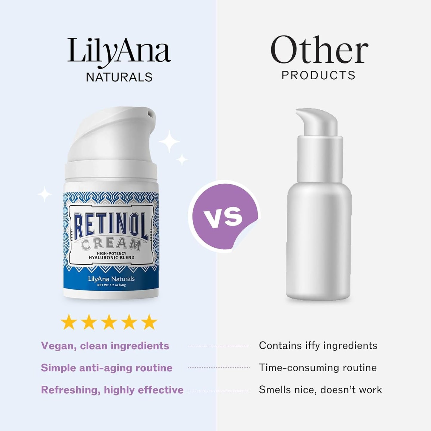 LilyAna Naturals Anti Aging Retinol Face Cream for Women – Wrinkle & Neck Cream for Firming, Retinol Moisturizer for Face with Hyaluronic Acid, Hydrating Night Cream for Fine Lines, Collagen Boost