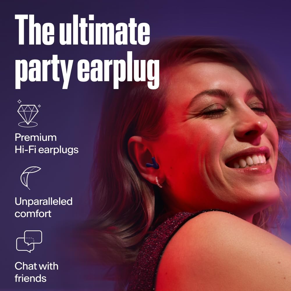 Alpine Tune Earplugs, Concert Ear Plugs for Noise Reduction, High Fidelity Music Quality, 19dB Hearing Protection with Crystal Clear Sound, Incl. 4 Sizes, Parties, Raves, Festivals & Clubs, Dark Blue