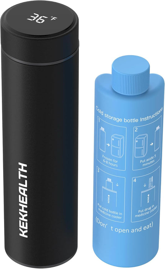 Compact 60H Insulin Cooler Travel Case Temp Display Medication Cooler for Travel TSA Approved Ice Packs Insulated Medicine Bag EpiPen Case Diabetic Coolers with QR Medical Alert Tag(Black)