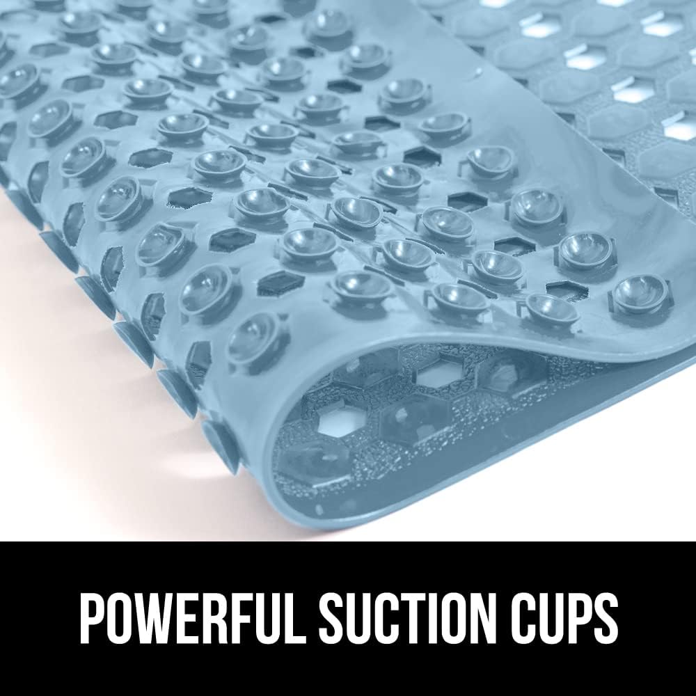 GORILLA GRIP Patented Bath Tub Shower Mat, Machine Washable Bathtub Floor Liner Mats, Suction Cups and Drain Holes to Keep Tubs Clean, Soft on Feet, Bathroom Essentials, 35x16 Inch, Sky Blue Opaque