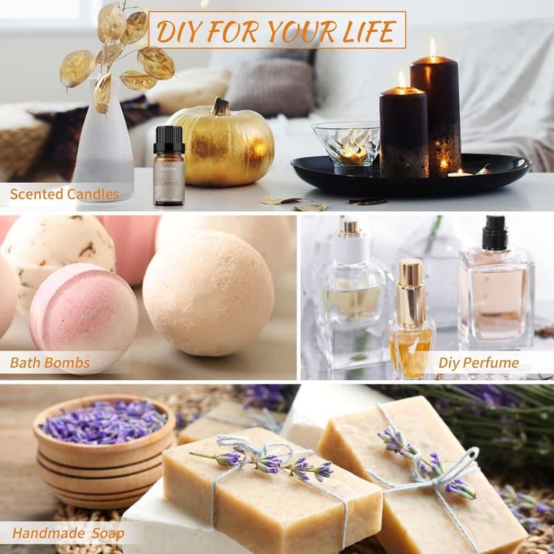 BURIBURI Vanilla Essential Oil and Coconut Oil Essential Oil, 2Pack Essential Oil Set, 100% Pure, Natural Essential Oils 10ml for Diffusers, Masage, Candle Making Soap Making