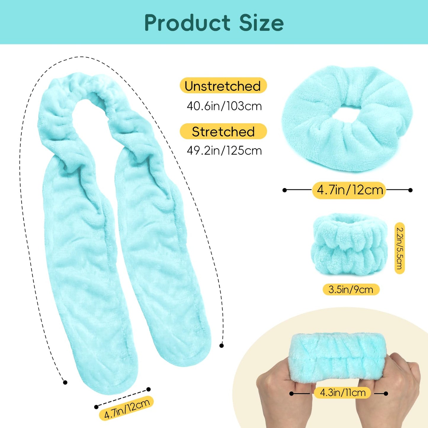 Face Wash Headband Set Adjustable Makeup Hair Headbands, Cute Spa Skincare Headband and Wristband Set 4PK, Ideal for Face Washing Coral Velvet for Girl Women