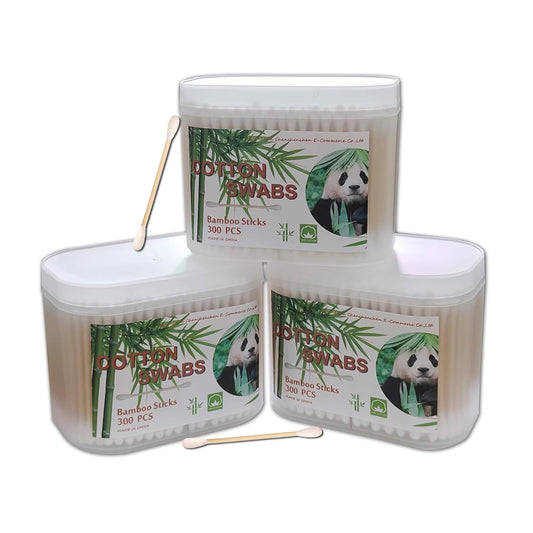 Bamboo Cotton Swabs 900ct, Natural Cotton Buds with Case for Personal Care,3 Pack Biodegradable Cotton Tips