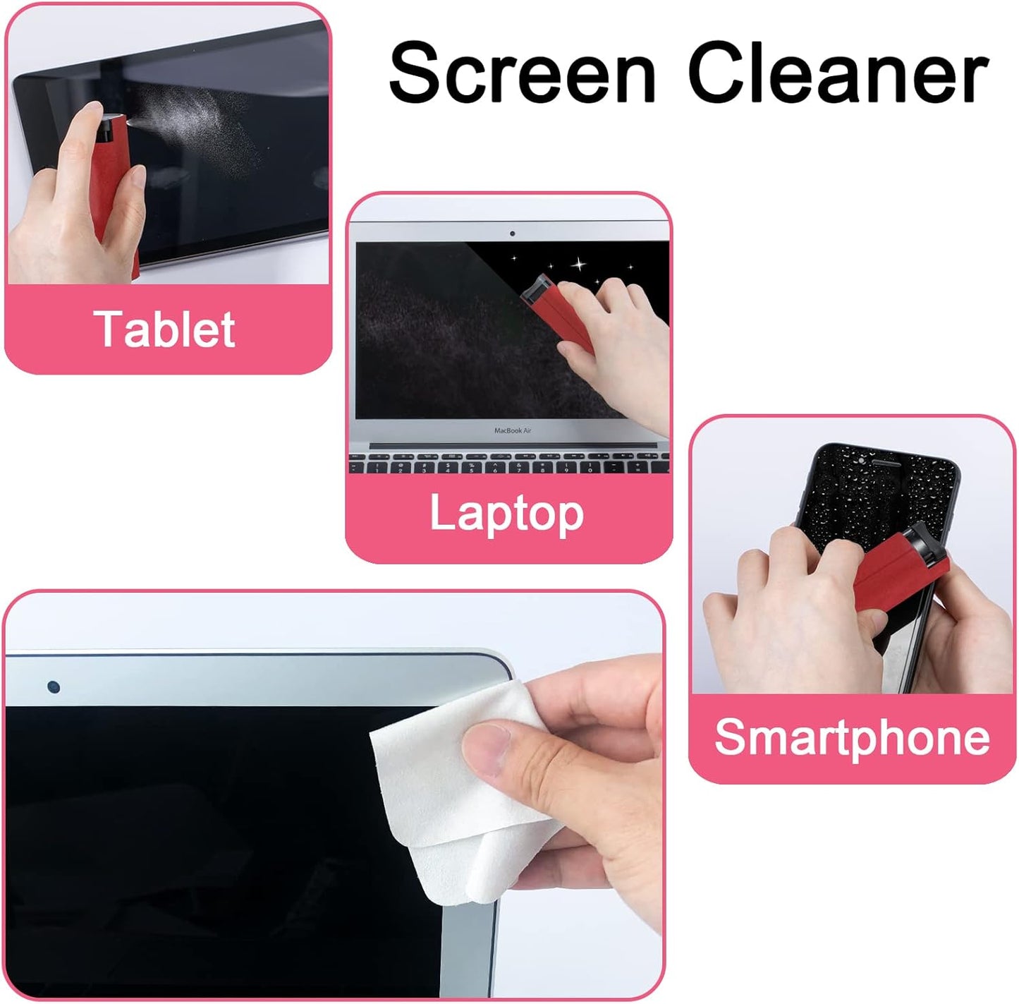 Screen Cleaner Touchscreen Mist Spray, walrfid Cleaning Kit for Electronic Smart Phone TV, Laptop, Tablet, PC, Computer Monitor Flat LCD, Eyeglasses, Compatible with iPhone iPad MacBook Pro (Red)