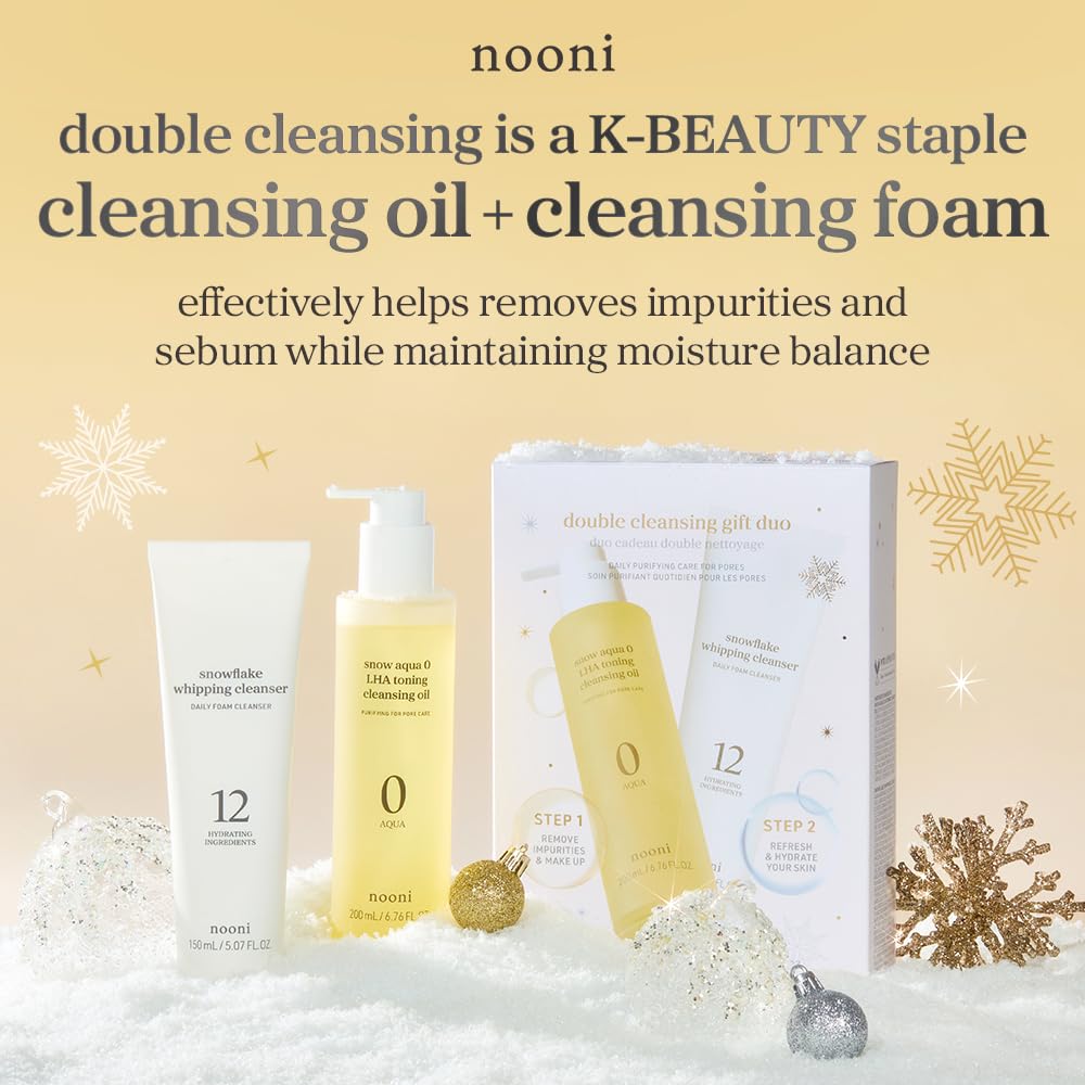 NOONI Facial Cleanser - Double Cleansing Duo Gift Set, 2 in 1 Cleansing Oil & Whipping Foam Cleanser | Korean Skin Care, Face Wash, Makeup Remover, Pore Care, Korean Beauty, Stocking Stuffers