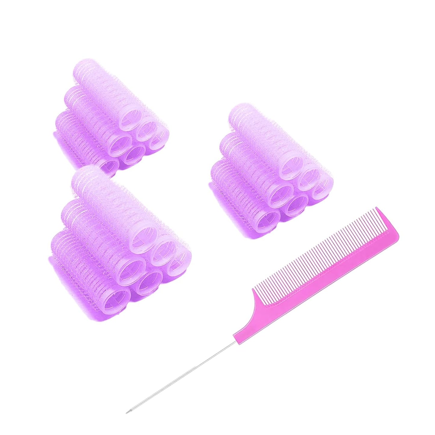 18PCS Self Grip Small Hair Curlers Heatless Roller Hair Curlers Pro Salon Hairdressing Curler DIY Curly Hairstyle Hair Rollers Tools Rat Tail Comb for Women Medium Short Hair(Purple)