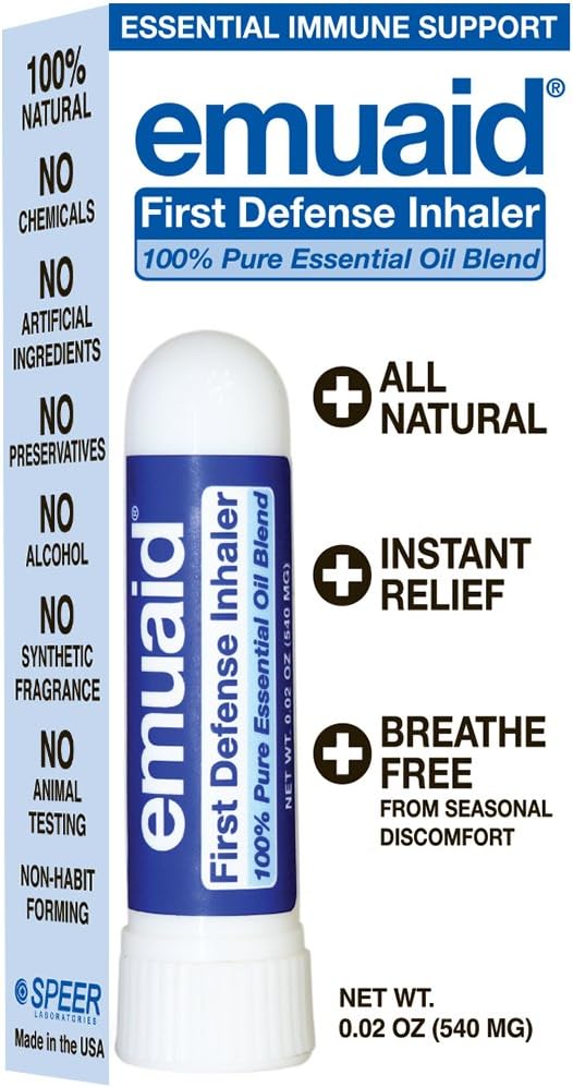 emuaid First Defense Nasal Inhaler Stick – Natural Essential Oil Nasal Stick for Clear Breathing, Focus, Nasal Health, Seasonal Wellness, and Airway Comfort