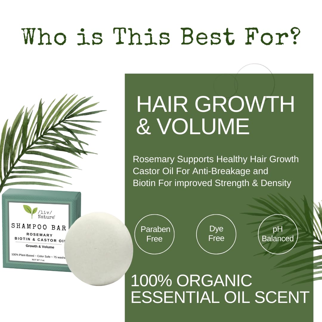 Shampoo Bar | Growth and Volume for Thin Hair | Rosemary, Biotin, Castor Oil | Travel Essentials | Handmade in USA 1-pk