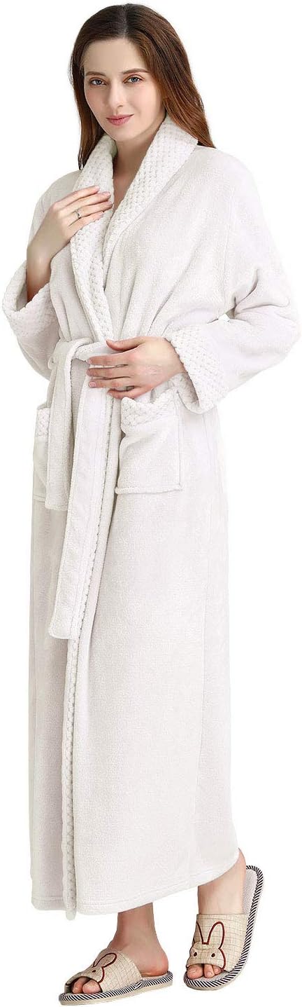 Hellomamma Long Bath Robe for Womens Plush Soft Fleece Bathrobes Nightgown Ladies Pajamas Sleepwear Housecoat