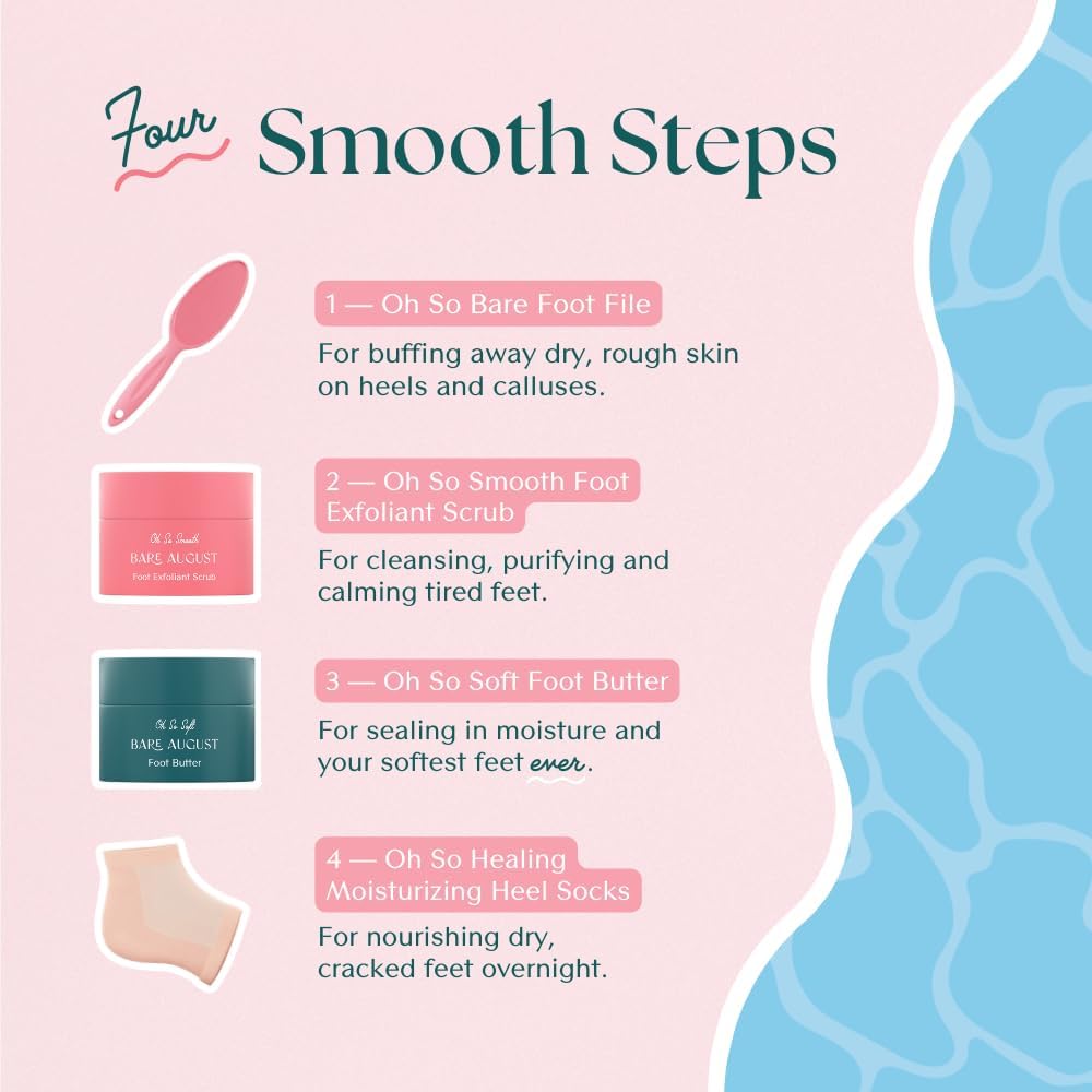 Bare August Glass Foot File Callus Remover for Feet - Heel Scraper & in Shower Foot Scrubber Dead Skin Remover - Pedicure Foot Buffer for Soft Feet (with Handle, Pink)