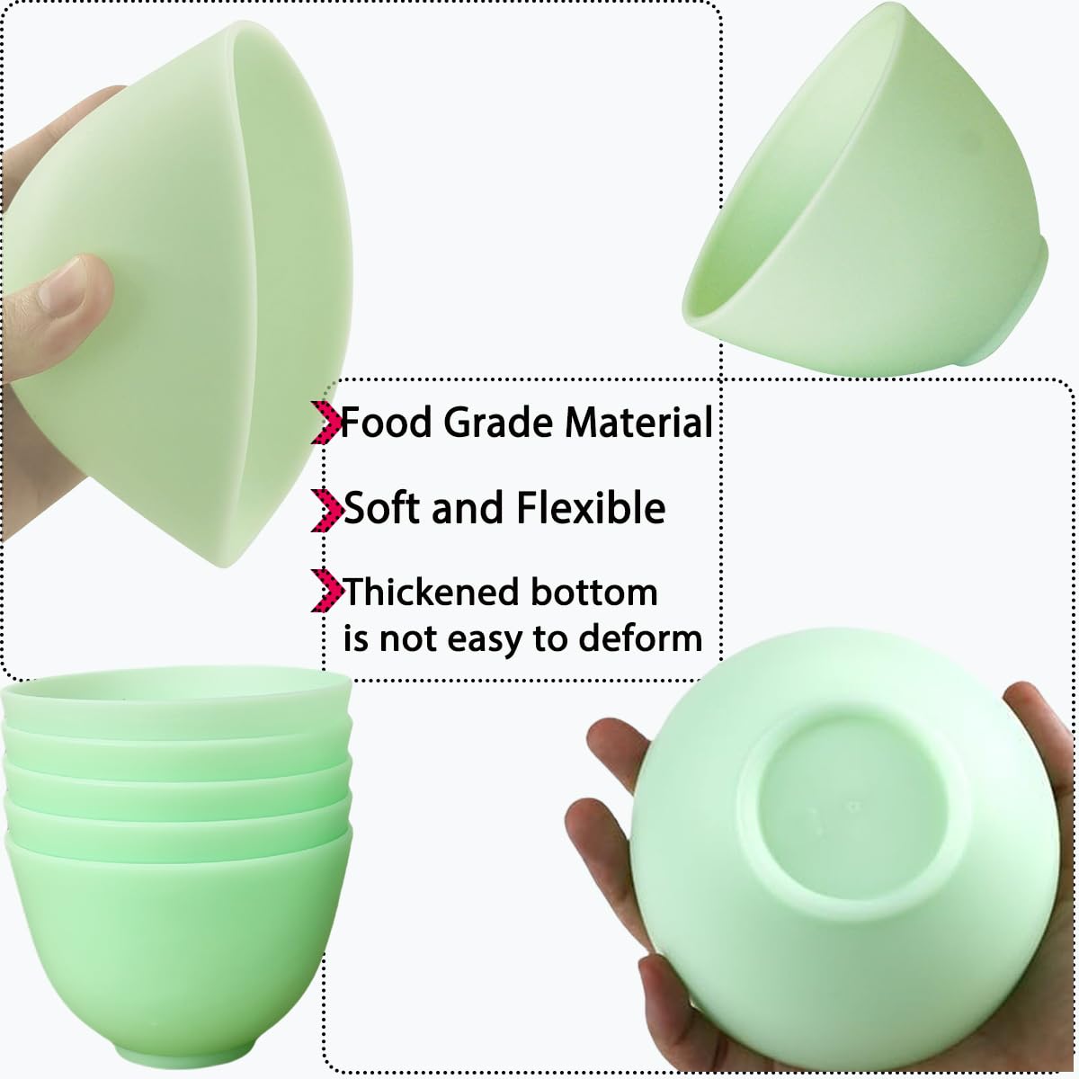 6 Pack Silicone Face Mask Mixing Bowls - Microwave & Freezer Safe, Non-Stick Esthetician Bowls for DIY Skincare, Clay Masks, Hair Color, 3.3-inch Esthetician Supplies(Green-6Pcs)