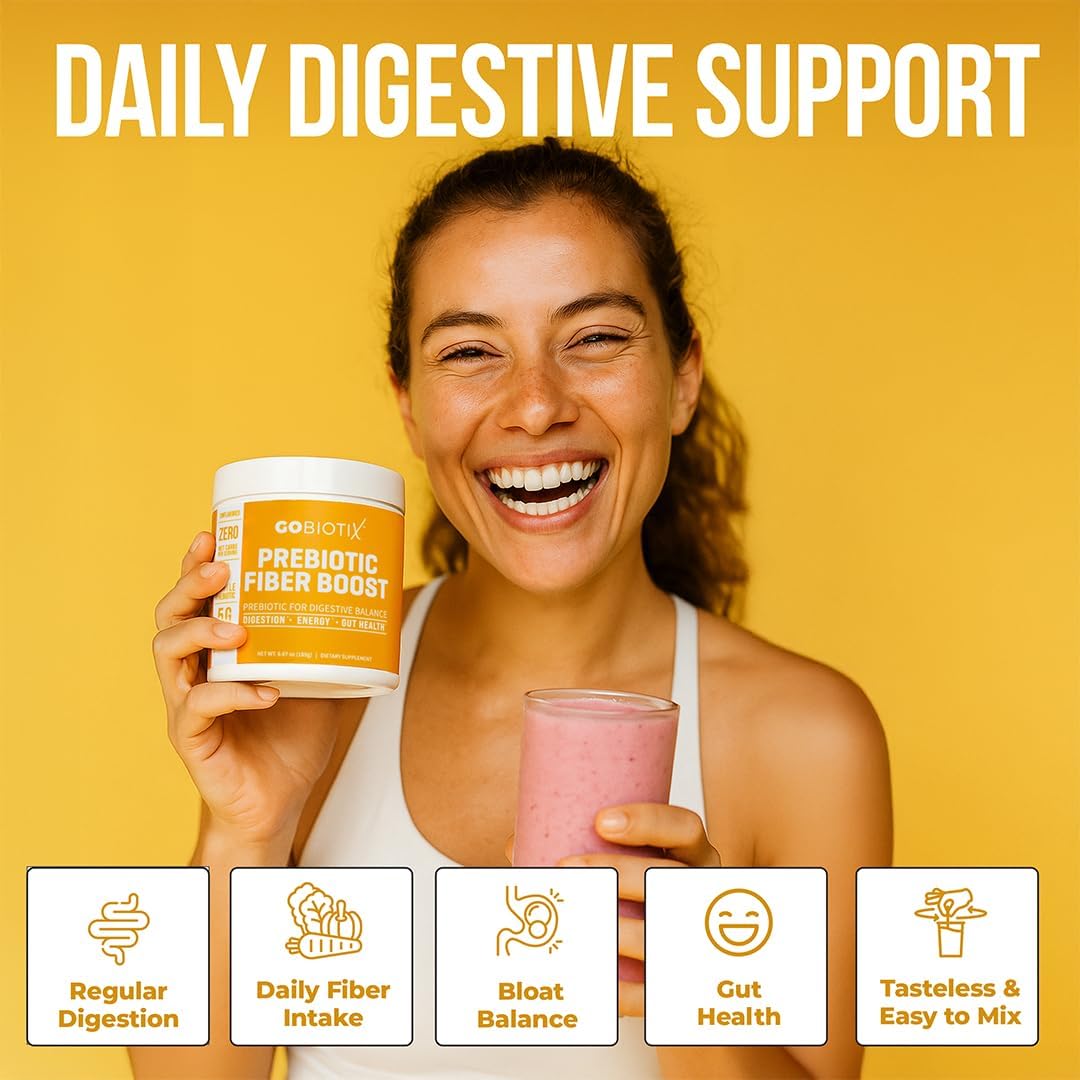 GoBiotix Fiber Supplement Powder with Prebiotics for Digestive Health and GLP-1 Support, Soluble Fiber for Gut Health & Debloat, Keto, Vegan, Gluten & Sugar Free, 35 Servings (2 Pack)