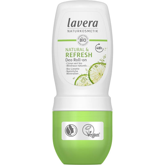 lavera Deo Roll-On Natural & Refresh - Roll On Deodorant for 48h Protection - with Natural Minerals & Lime - Aluminum Free - PETA Certified - Vegan - Made in Germany - 1.7 Fl Oz