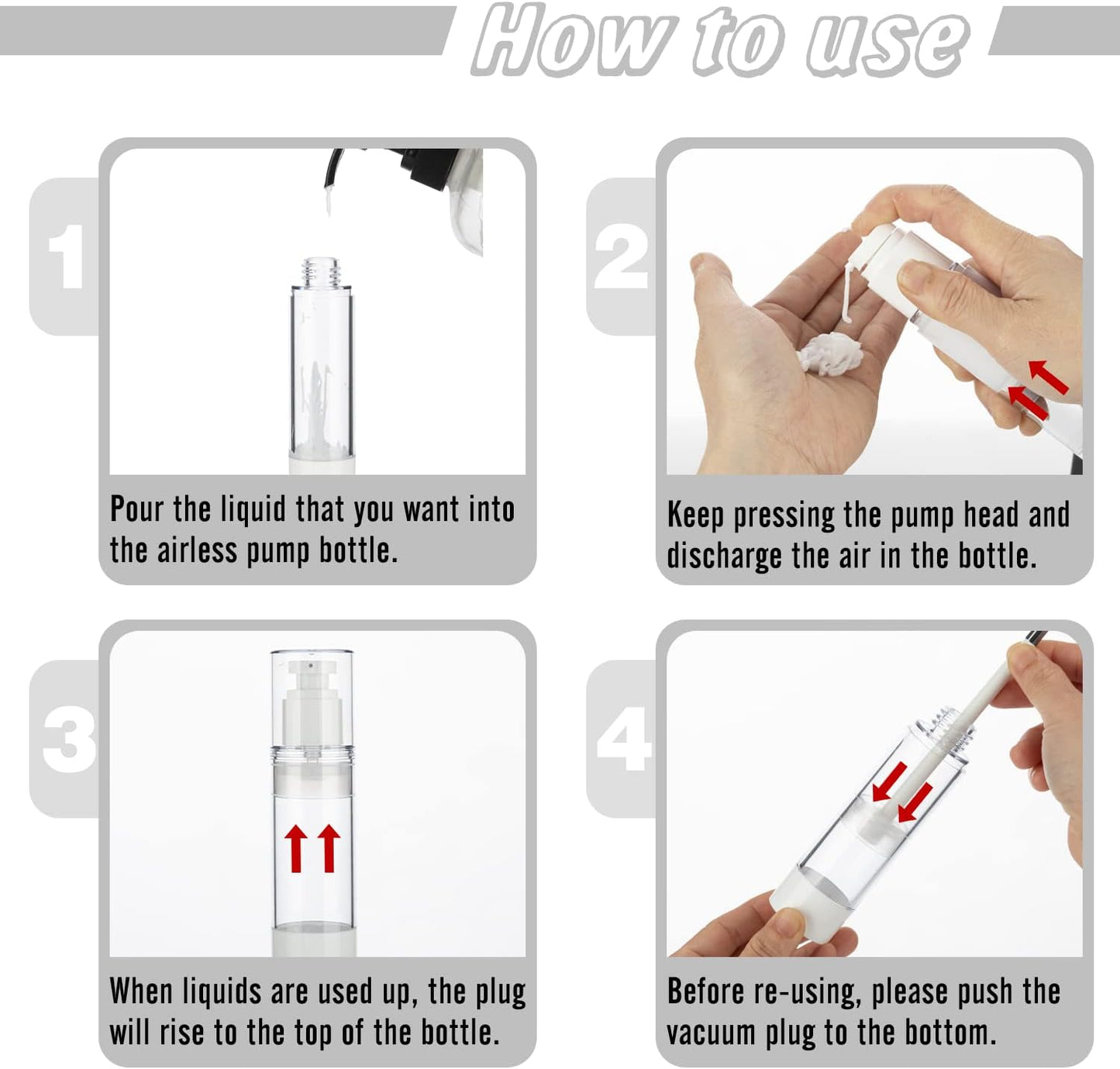 0.5OZ/15ML Clear Airless Pump Bottles, Lotion Dispenser Travel with Pump, Vacuum Plastic Travel Size Lotion Bottle for Foundation, Creams, Cosmetic(3 Pack)