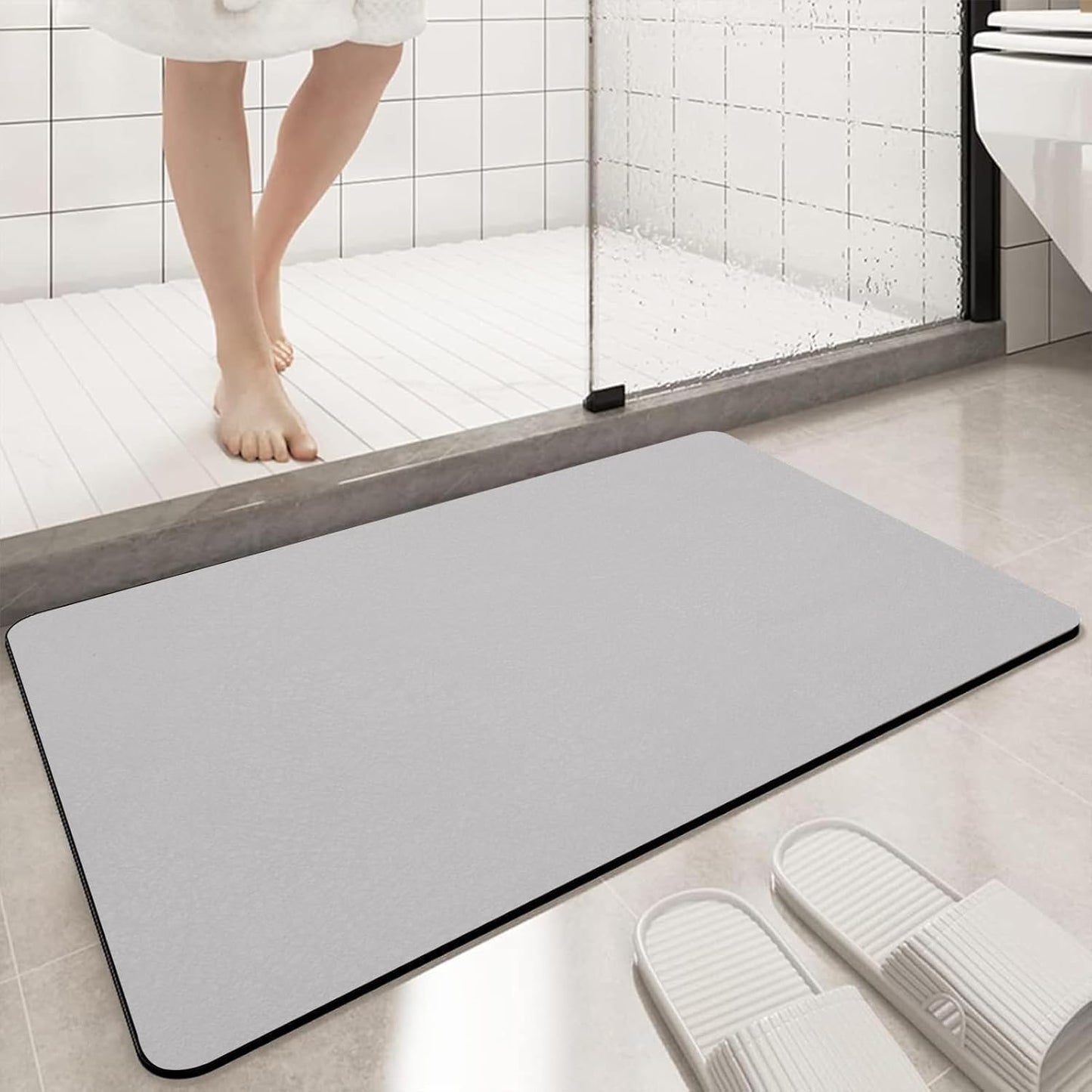 Diatomaceous Earth Bath mat Bathroom Rugs Super Absorbent Quick Dry Non Slip Bath Mat Thin Bathroom Floor Mats Fit Under Door-Shower Rug for in Front of Bathtub Shower, Grey, 15.7"x35.4"