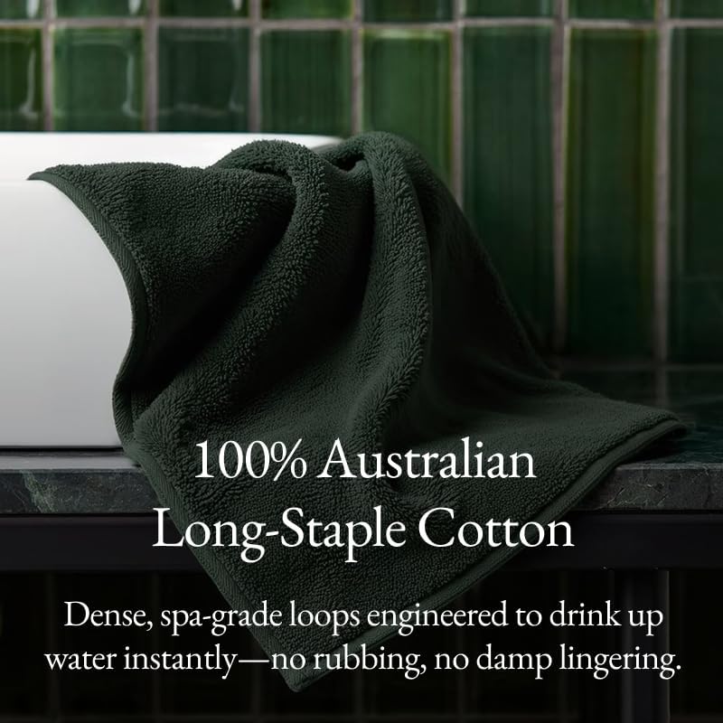 Italic Ultraplush 100% Australian Cotton Towels Standard 6 Piece Set, 2 Bath, 2 Hand, 2 Washcloths, 800GSM Lightweight, Highly Absorbent Quick Dry Soft Resort Grade Towels (Deep Forest)