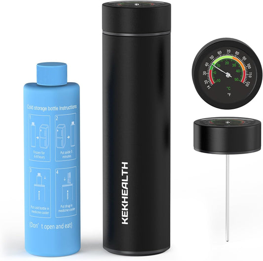 TSA Approved Insulin Cooler Travel Case, 60H Diabetes Medication Cooler with Large Dial Mechanical Thermometer & Biogel Ice Pack, Compact Diabetic Travel Case for Medicine Storage