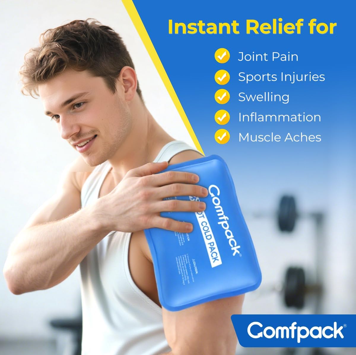 Soft Ice Pack for Sports Injuries, Long Lasting Multipurpose Gel Ice Pack with Dual Temperatures for Muscle Pain Relief & Strains, for Head, Shoulder, Knee, Ankle