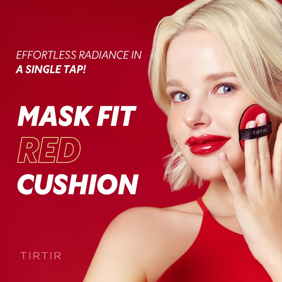 TIRTIR Mask Fit Red Cushion Foundation | Full coverage, Weightless, Skin fit, Satin Glow Finish, Korean Makeup BB Foundation, beauty, Tattoo cover up, Buildable (#43N Deep Cocoa, 0.63 Fl Oz)