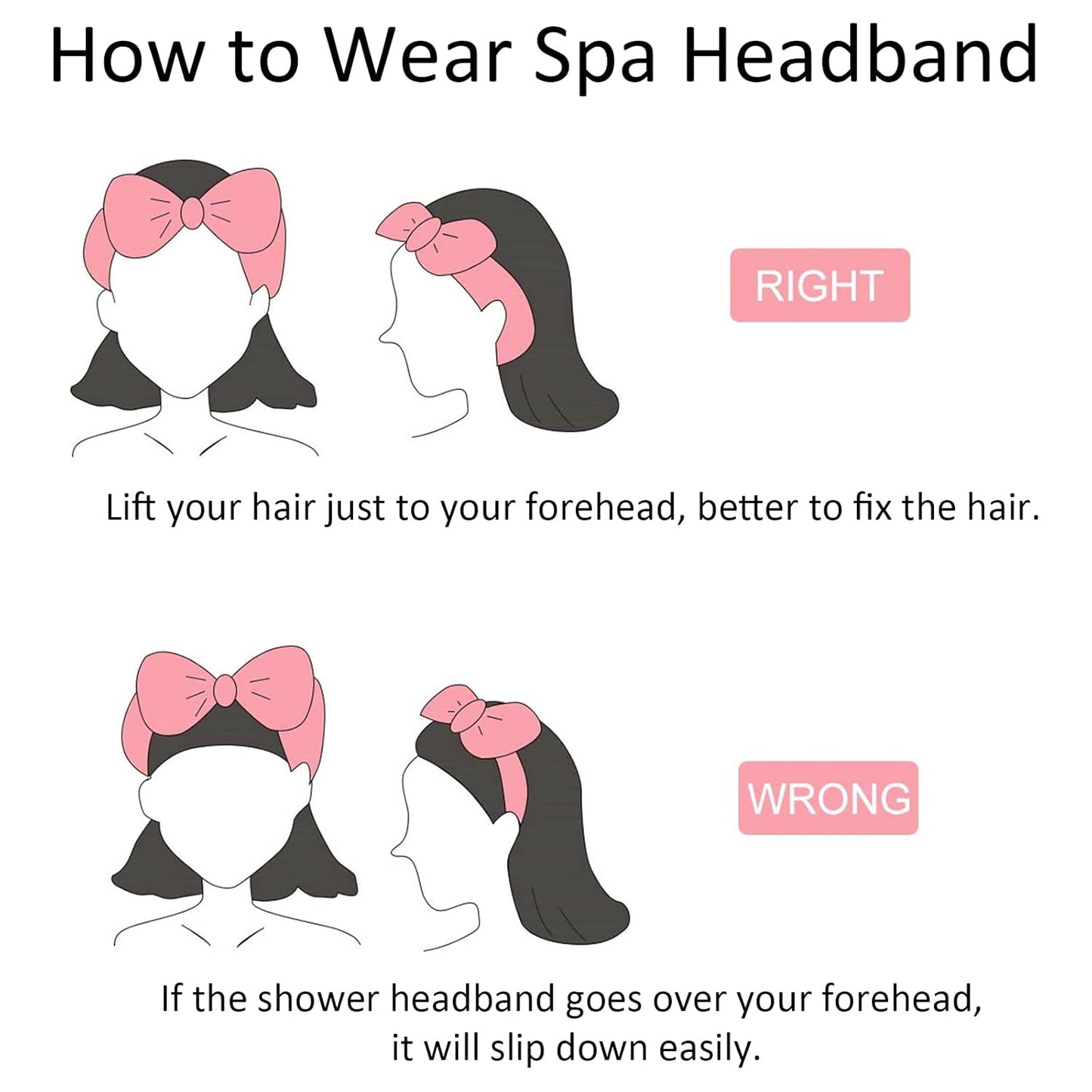 Ondder Spa Headband for Washing Face 8 Pack Dark Pink Skincare Headbands for Women Girls Terry Cloth Cute Bow Head Bands