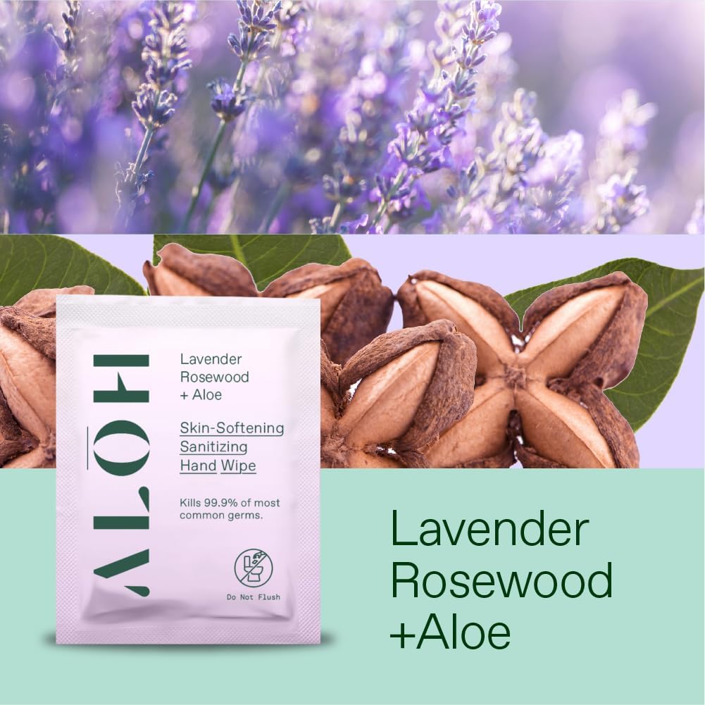 ALŌH Skin - Softening Sanitizing Hand Wipes – Lavender Rosewood + Aloe - 1 Box of 500ct Individually Wrapped Wipes
