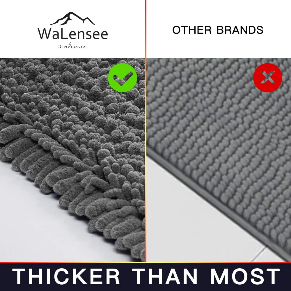 Walensee Bathroom Rug Non Slip Bath Mat (36x24 Inch Grey) Water Absorbent Super Soft Shaggy Chenille Machine Washable Dry Extra Thick Perfect Absorbant Best Large Plush Carpet for Shower Floor