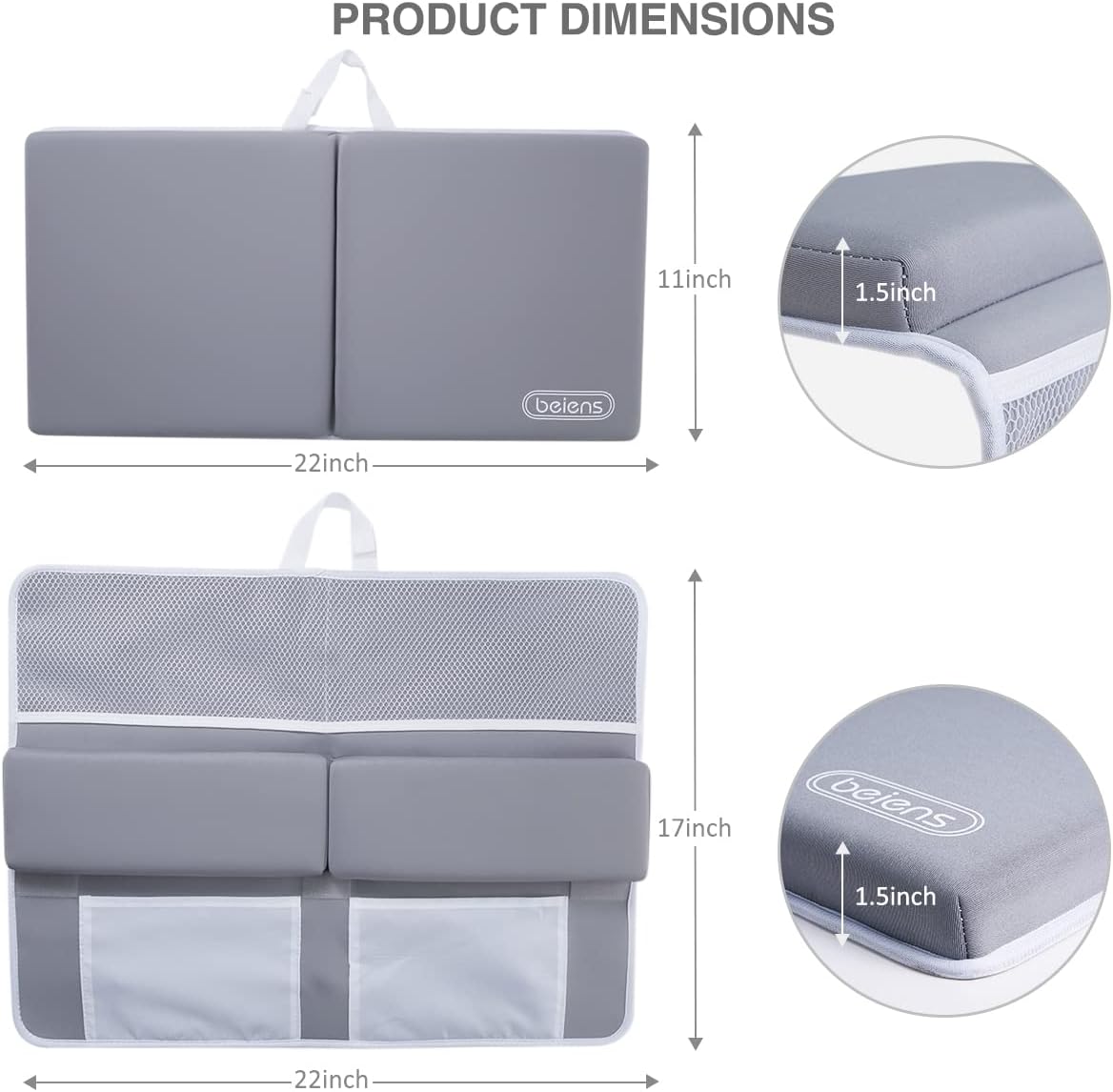 beiens Bath Kneeler and Elbow Rest Pad Set - 1.5'' Comfortable Baby Bath Kneeler Pads, Thick Quick Dry Kneeling Pad Support for Knee& Arm, Large Bathtub Mat with Toy Organizer for Happy Baby Bath Time