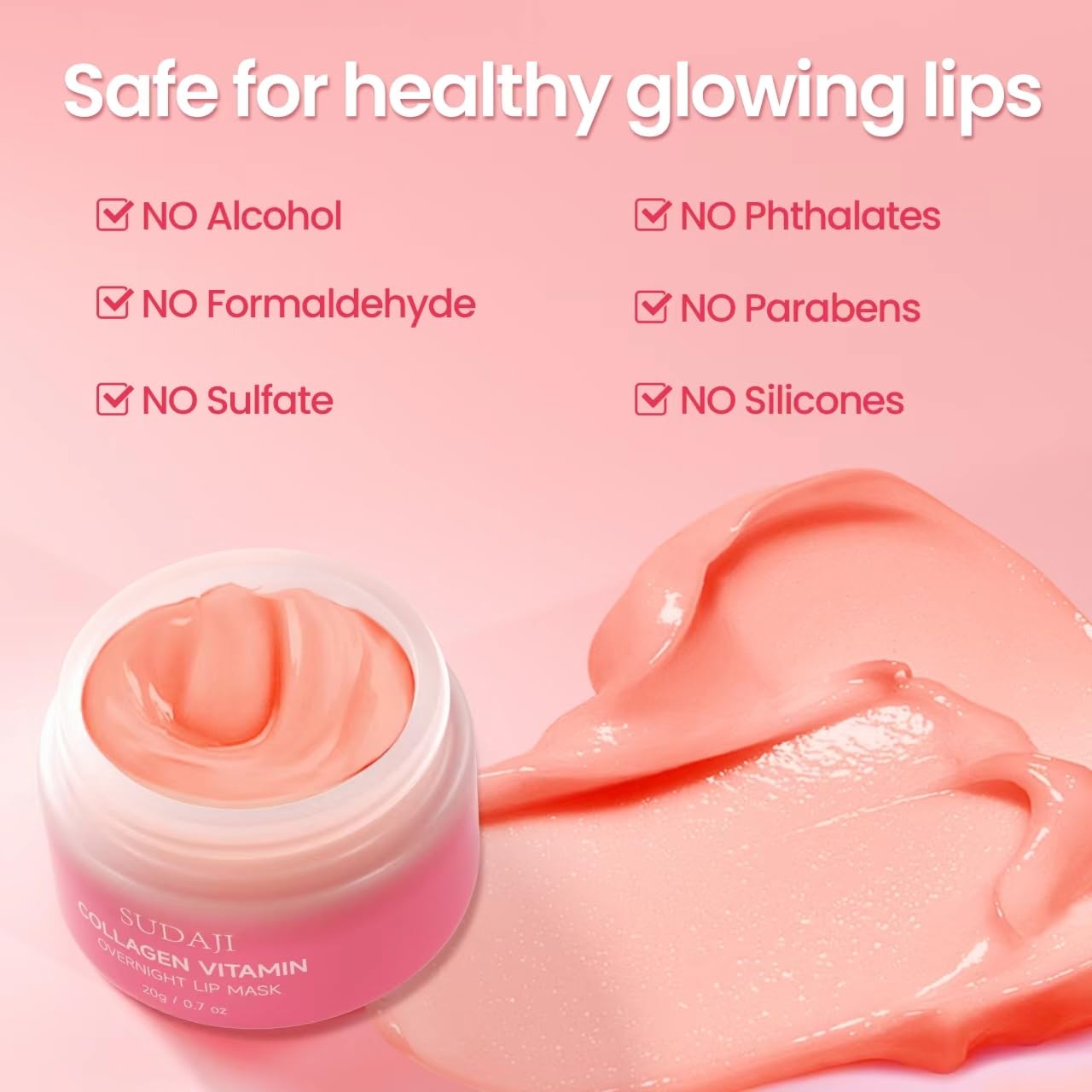 Collagen Lip Mask, Hydrating Lip Balm, Lip Moisture with Hyaluronic Acid & Vitamins E, A- Overnight Sleeping Nourishing Lip Butter Balm for Dry Lips 0.7 Oz