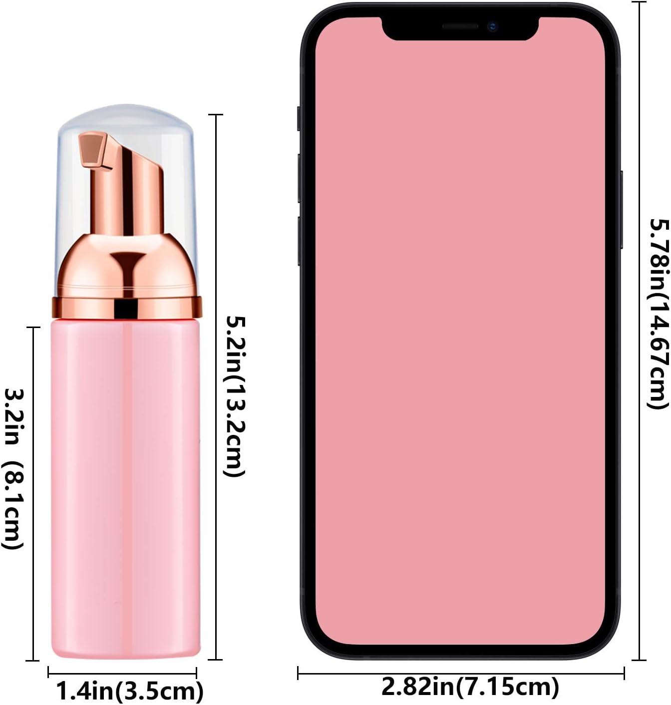 Lil Ray 2 Oz Empty Pink Foam Pump Bottle, Travel Foamer Soap Dispenser for Lash Shampoo, Hand Soap, Foaming Cleaner(Rose Gold Pump, 12 PCS)