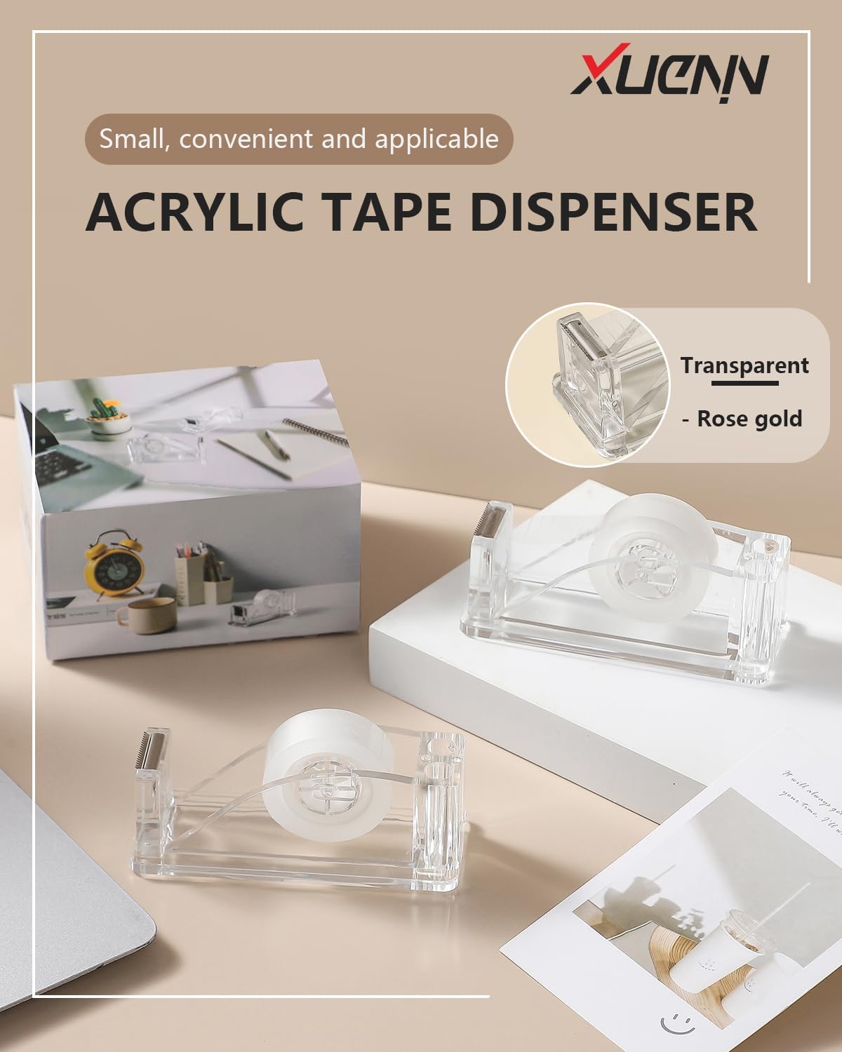 2-Piece Acrylic Tape Dispenser Desk - Durable, Stylish, and Versatile for Home, Office, or School - Fits Standard Tape Rolls - Desktop Convenience for Easy Organization(Silvery)