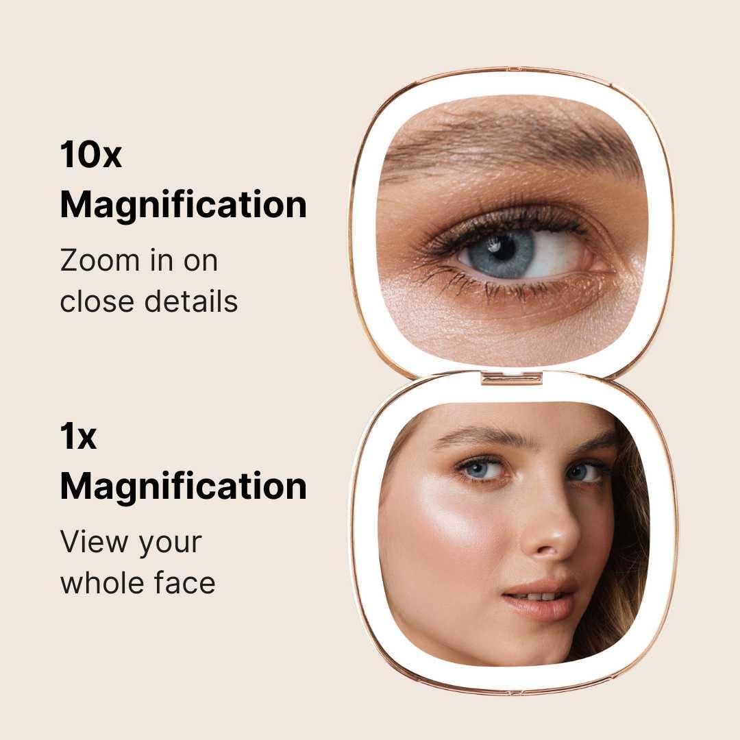 Fancii Mila 2 Compact Magnifying Makeup Mirror with LED Light, Rechargeable, 10x /1x Magnification, Tru-Glow Lighting System, Vegan Leather, Small Travel Mirror for Purses (Midnight Majesty)