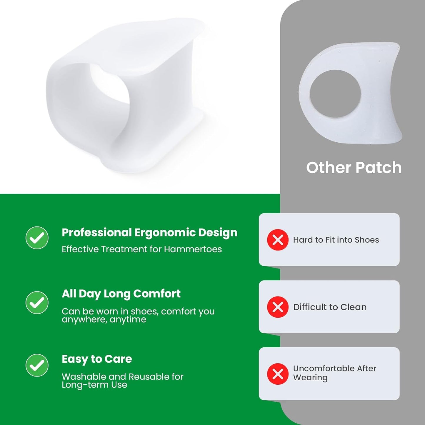 Bukihome Hammertoe Corrector - 6 Pack Toe Splints - Soft Gel Toe Straighteners - Realign Bent, Curled, Crooked, Claw, Hammer Toes - Toe Corrector for Men and Women, Large Sizes (White)