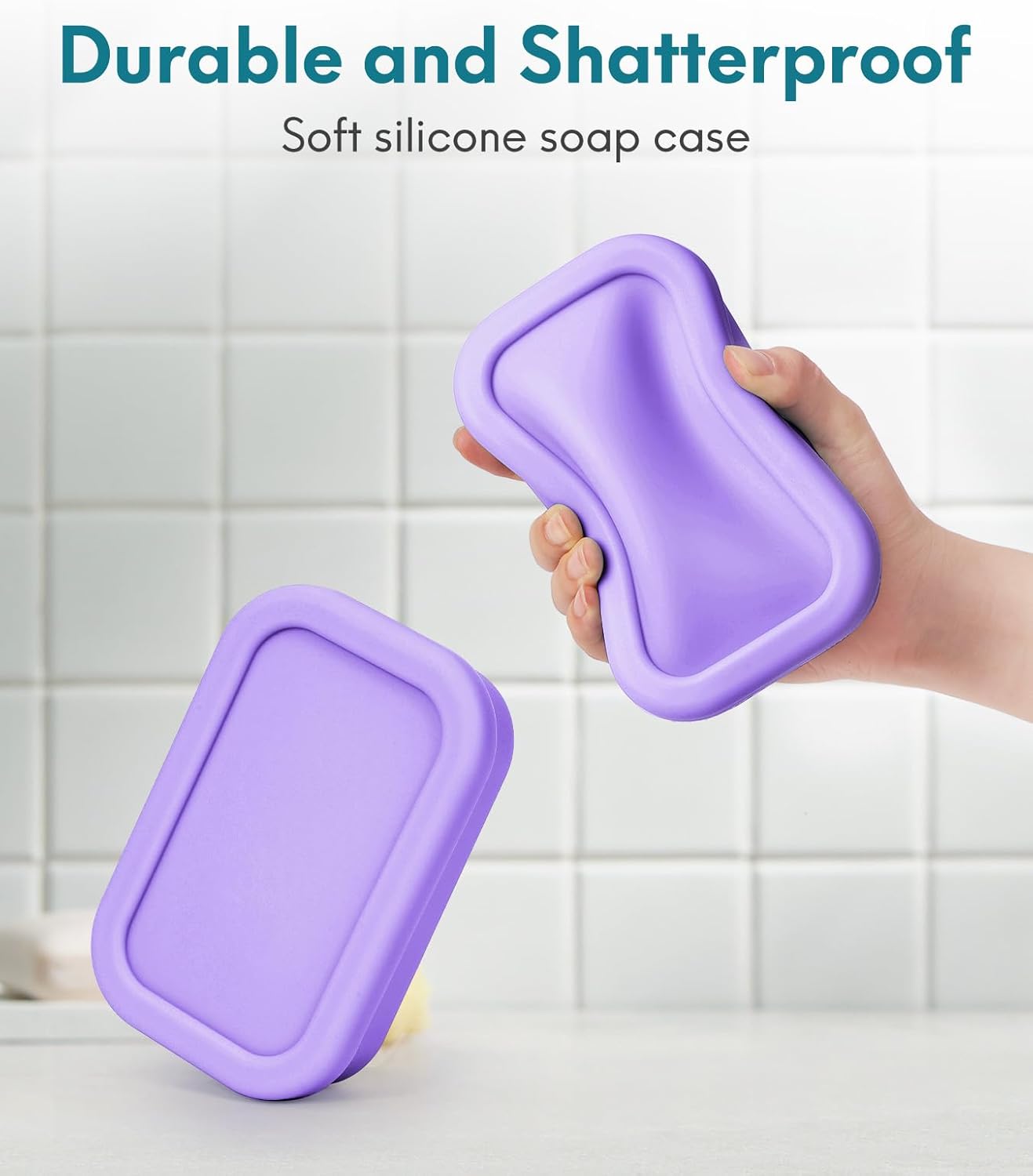 Quatish Solid Shampoo Bar Holder, Large Leakproof Travel Soap Case, Silicone Soap Box with Draining Layer, Enhanced Soap Container, Suitable for Camping, Gym, Bathroom, Outdoor Essentials, Purple