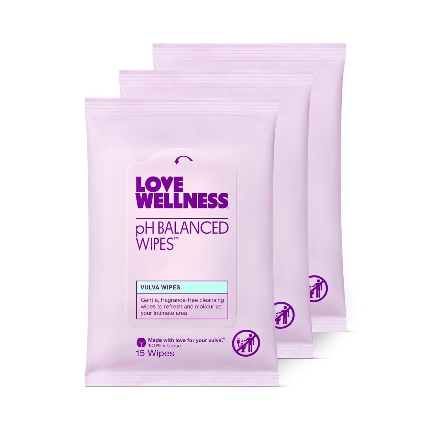 Love Wellness pH Balancing Wipes for Women | Fragrance-Free | Vulva Cleanser for Balanced pH, Intimate Health & Hygiene | Non-Irritating with Aloe Vera for Sensitive Skin | Travel Size | 3-Pack