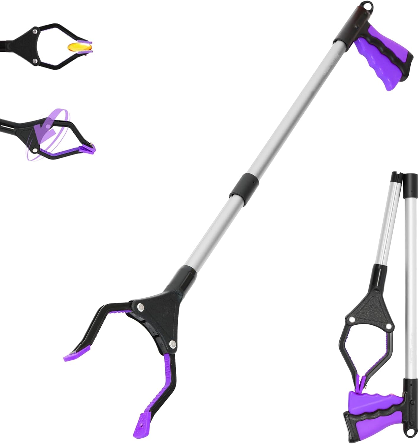 32 inch GrabRunner Folding Reacher Grabber Tool with Magnet(Purple)