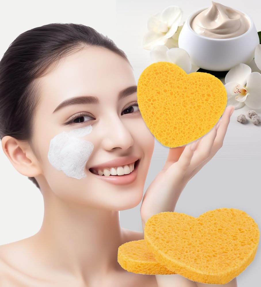 50-Count Compressed Facial Sponges for Estheticians- 100% Natural Cellulose Face Sponge Spa Sponges for Face Cleansing, Massage, Pore Exfoliating, Mask, Makeup Removal (Love-Yellow)