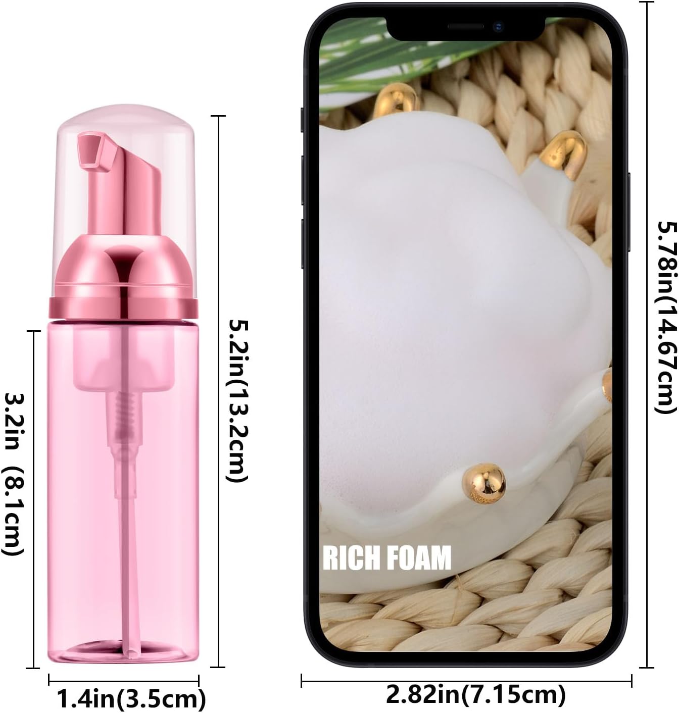 KOIBITO 2 Oz Foam Pump Bottle, Empty Lash Shampoo Bottles, Travel Foaming Dispenser for Hand Soap,Body Wash(12 PCS, Rose Red)