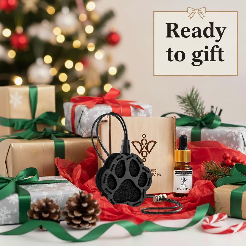 Wood Car Air Freshener — Handmade Car Air Freshener — Paw Designed Fragrance Oil Diffuser in Wooden Gift Box — Aromatherapy Gift Set with Coffee Beans Fragrance Oil - 10 ml