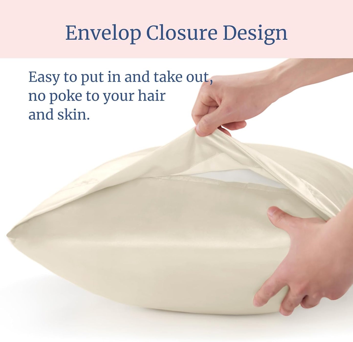 BEDELITE Satin Pillowcase for Hair and Skin, Super Soft and Cooling Similar to Silk Pillow Cases 2 Pack with Envelope Closure, Gift for Women Men(20"x36" King Size, Beige)