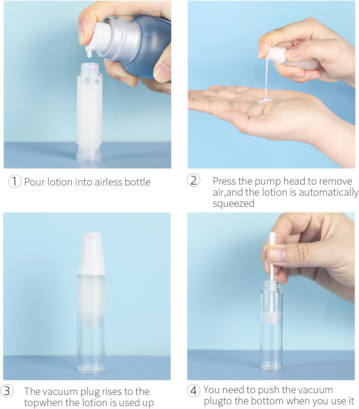 6 Pack 0.34 oz Plastic Empty Airless Pump Bottles Travel Size Refillable Leakproof Containers for Skincare Cosmetics Toiletries TSA Approved