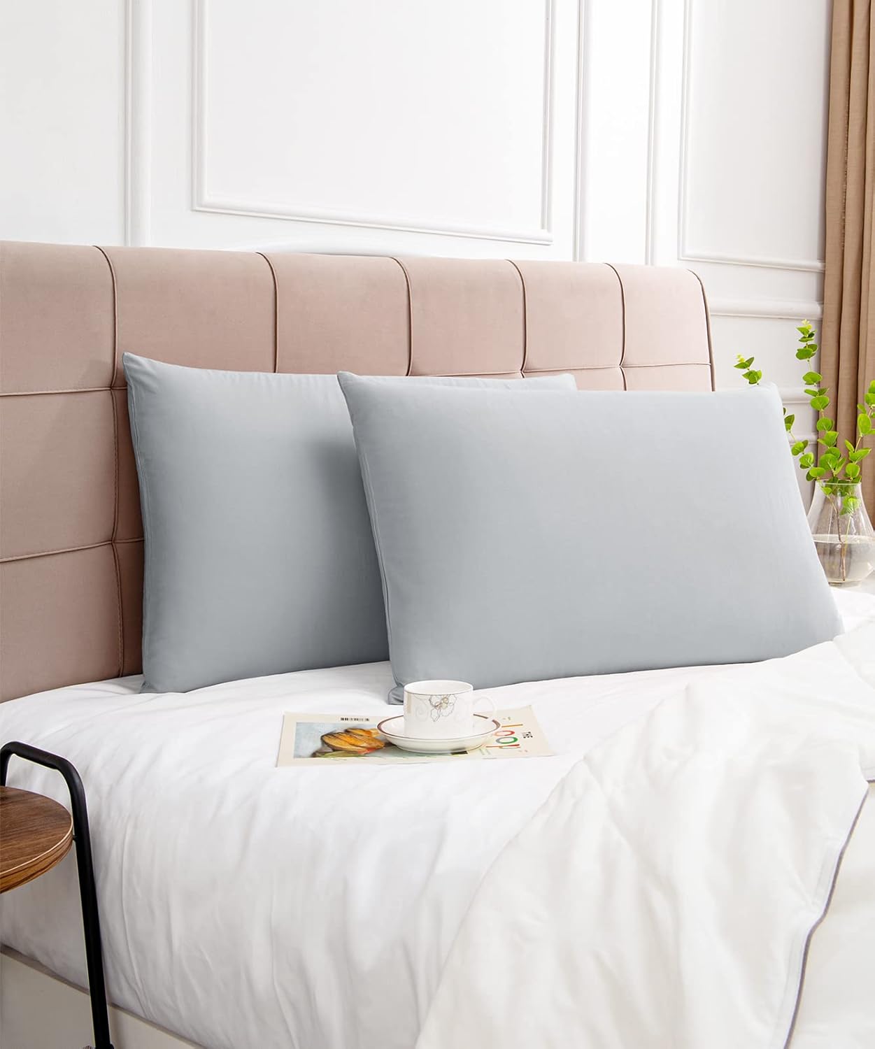 Warmstar Cotton Pillow Cases Standard Size Set of 2, 600 Thread Count Pillowcases 20x26 Inches, Soft Long Staple Cotton Pillowcases Breathable with Envelope Closure,Grey