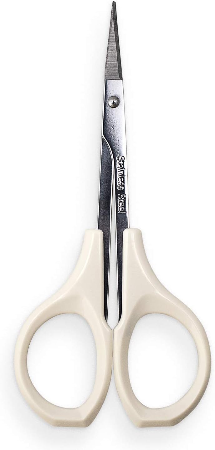 Eyebrow Scissors Self Care Tools Small Scissors for Facial, Nose, Eyebrow, Mustache, and Beard Hair Trimming & Grooming, Straight Edge, White Short Cap